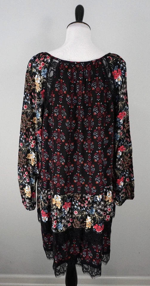 Vestido Sahalie Manga Larga Encaje Multicolor Floral Corbata Frontal Cuello en V Cambio Boho XL Foto 3 de 4