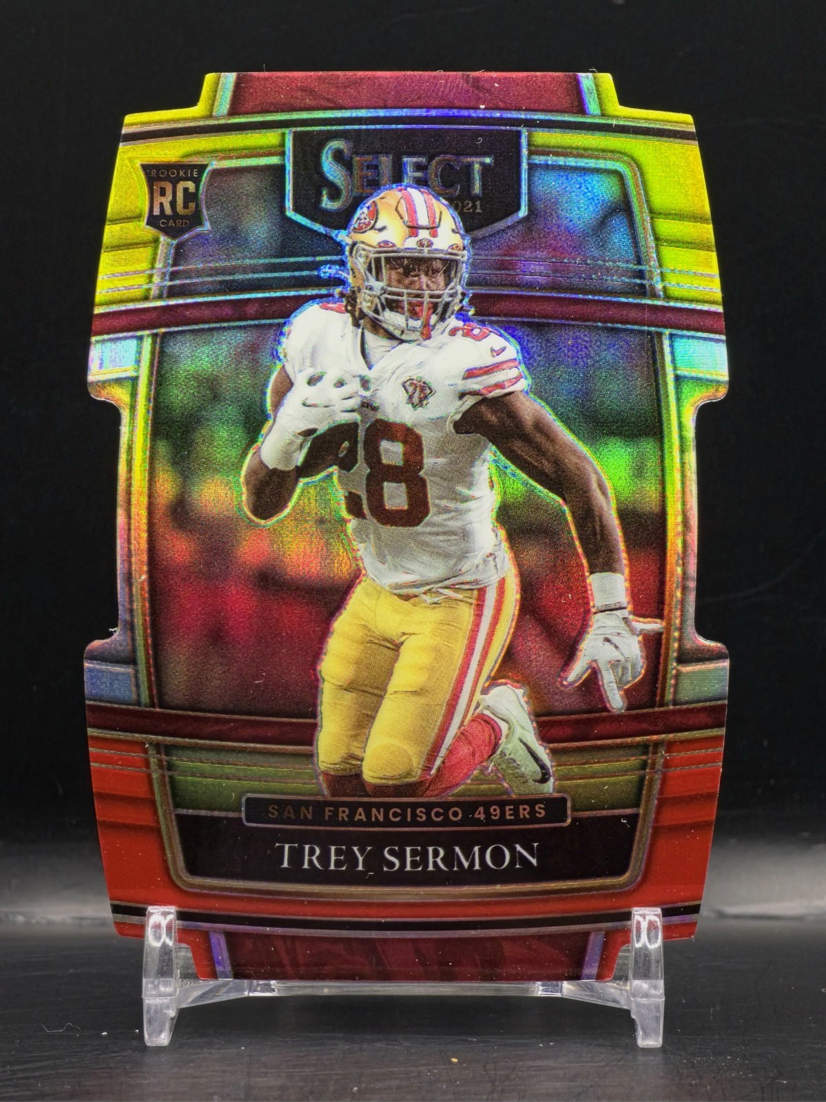 2021 Panini Select #68 Trey Sermon Red/Yellow Prizm Die-cut RC