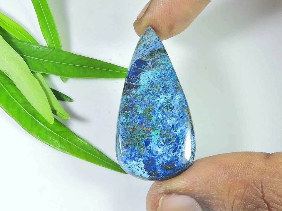 45Cts. Piedra preciosa suelta de cristal curativo de pera azurita natural 20X41MM Foto 2 de 4