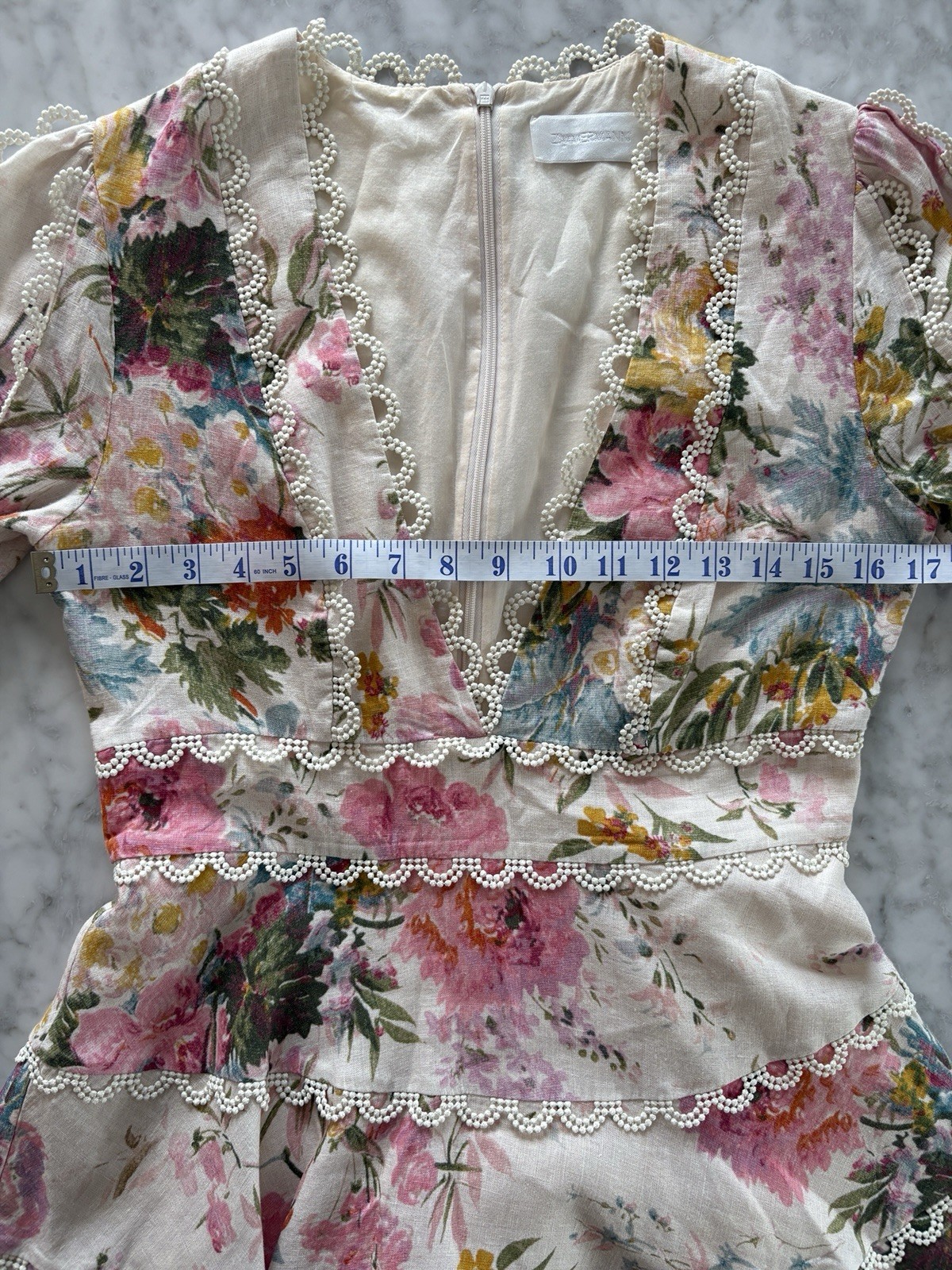 ZIMMERMANN Heathers Flounce Garden Floral Mini Linen Dress Size 2 / AU 12 US 8