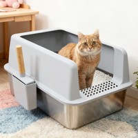 Katzentoilette Edelstahl Wanne Groß Katzenklo Mit Schaufel Grau 60X40X31 Cm