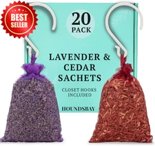 20PCS Cedar & Lavender Sachets w/Hooks Moth Repellent Drawers & Closets