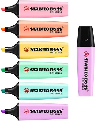 BOSS Original Pastel Highlighter Marker Pens   Full Set of 6 + Lilac Haze
