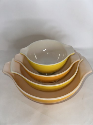 VINTAGE PYREX YELLOW ORANGE SUNFLOWER DAISY CINDERELLA NESTING MIXING BOWL SET 4 - Picture 12 of 12