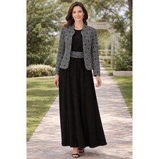 NWT Jessica Howard Womens 12 Black Silver Metallic Jacket Dress Set Maxi Formal