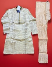 NWT Men's Kurta PAJAMA SET SZ 36 S/M GOLDEN BROCADE Sherwani India-USA seller