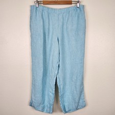 J. Jill Love Linen Light Blue Wide Leg Crop Pants Elastic Waist Womens Medium