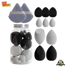 12PCS Makeup Sponge Set with Jar – Latex-Free Wet & Dry Foundation Puffs