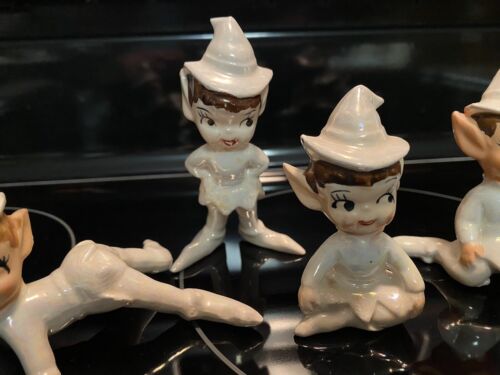 Lot Vintage Elves Pixie Japan Lefton Figurines MCM Iridescent Set Of 5 - Picture 3 of 24