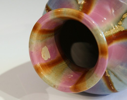 Ancien vase goutte à goutte tourné flamme japonaise atelier art déco poterie Awaji 10" - Photo 4/12