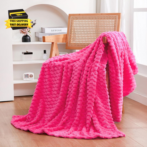 Hot Pink Throw Blanket 50"×60" Inches Gifts for Mom Fuzzy 3D Jacquard Decorative