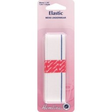 Hemline White Mens Underwear Woven Elastic 1.2m x 28mm Waistband