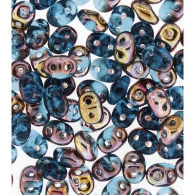 Bead, Super Duo, Czech Glass Aqua Capri Gold 2.5x5mm Beads 24 Grams(330)