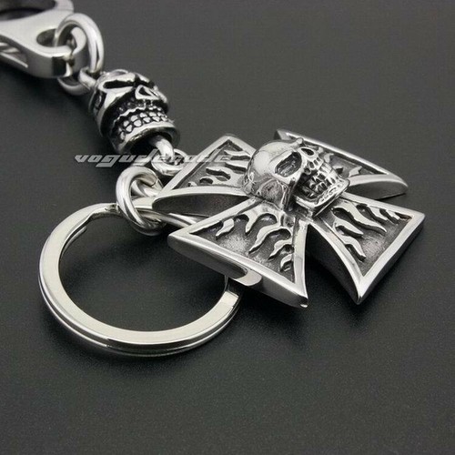 Flame Skull KeyRing Unique Stainless Steel Punk Keychain DIY Accessory 6R002KCA - Picture 4 of 5