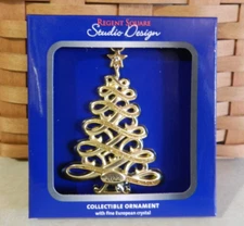 Regent Square Studio Design 2022 Dated Gold Christmas Tree Ornament w/ Crystal