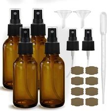Set of 4 Amber Small Empty Spray Bottles, 4oz, Fine Mist, Refillable