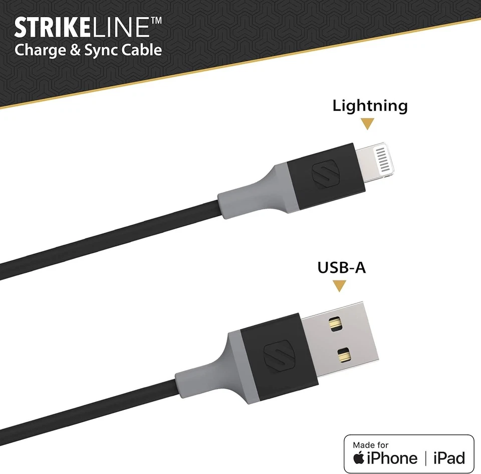 Scosche Strikeline USB-A to Apple 8-Pins Charge & Sync Cable - 4 FT - Black™ - Image 4 of 4