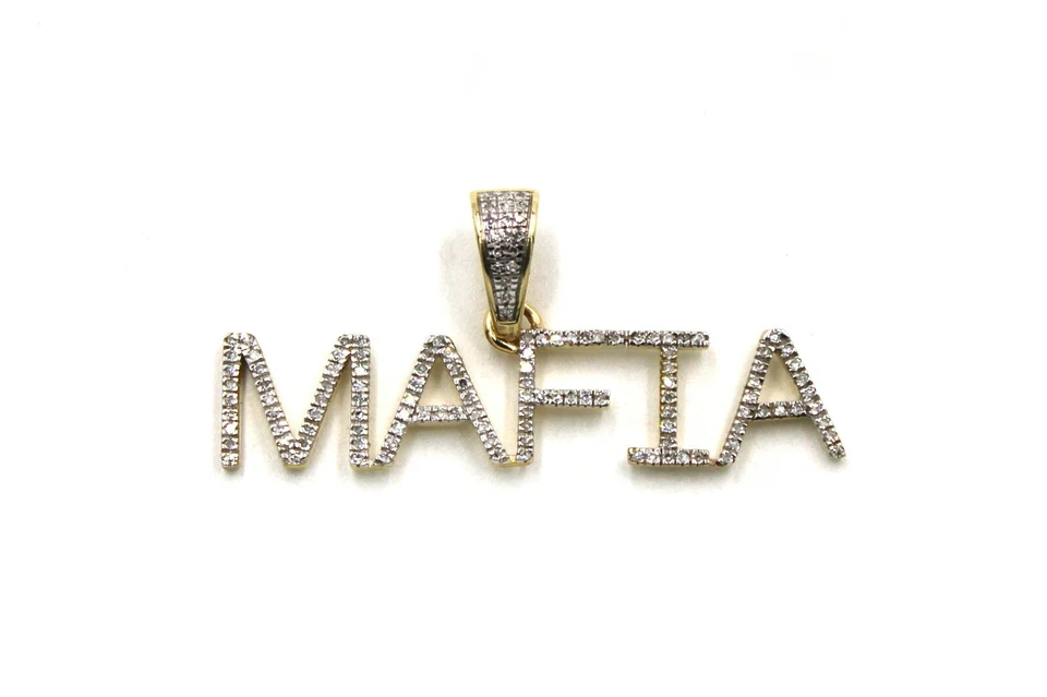 NOVO Berloque de Colar Bling Gelado de Ouro Amarelo 10K "MÁFIA" 1/3 CTW Diamante Natural YG - Imagem 4 de 4