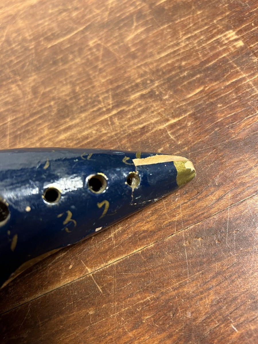 Vintage Ocarina C6 H. FIEHN Germany Antique Blue and Gold