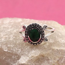 Solid 925 Sterling Silver Jewelry Oval Faceted Emerald Ring Size 7 US SR6259