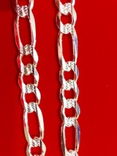 Sterling Silver .925 Solid Diamond Cut Figaro 7.25mm 180 Necklace  Bracelet