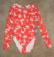 New Womens Vince Camuto Swimsuit Sz 10 Floral Long Sleeve Open Back One Piece