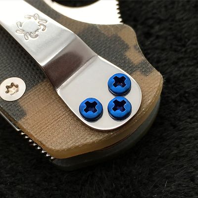 Spyderco Paramilitary 2 ~ (3) Phillips Clip Screws ~ Titanium blue (No Knife)