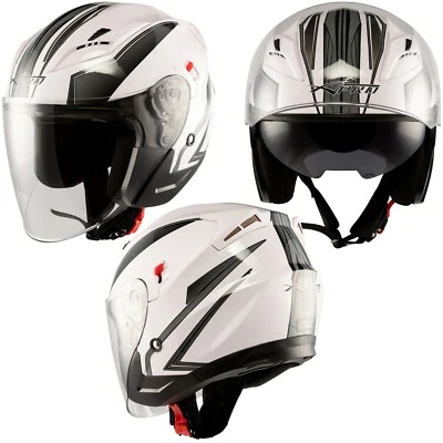 Moto Casco Jet Scooter Doppia Visiera ECE 22-06 Certificato Bianco Argento
