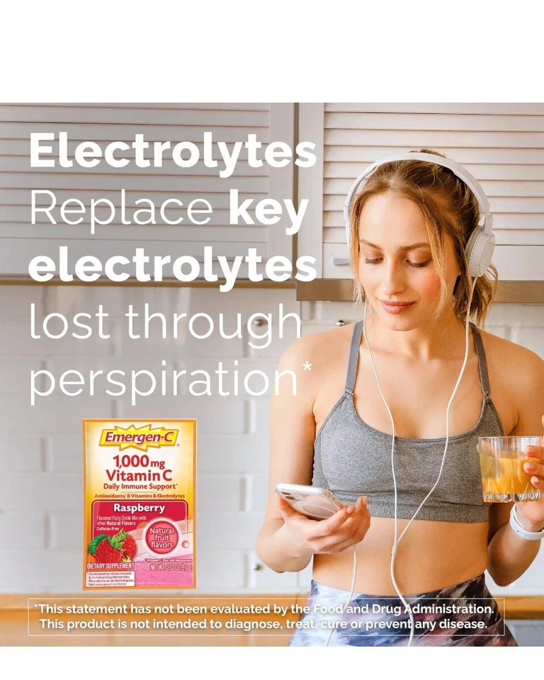 Emergen-C 1000 mg Vit C Frambuesa-Bebida Mezcla-30 (pk) Apoyo Inmunológico Diario-Exp 10/25 Foto 4 de 4