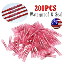 200Pcs Red Heat Shrink Butt Wire Connectors Crimp Terminals AWG 16-22 Gauge US