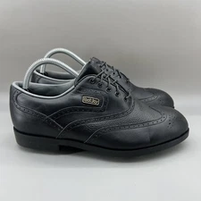 Footjoy DryJoys Men Size 8 M Shoes Black Leather Wingtip Oxford Golf Cleat 53634
