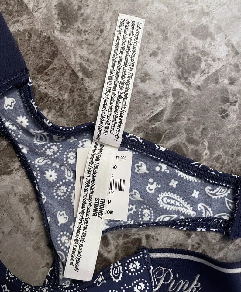 NWT VICTORIA'S SECRET PINK SMOOTH BLUE PAISLEY THICK SIDE STRAP THONG PANTIES - Image 3 of 4