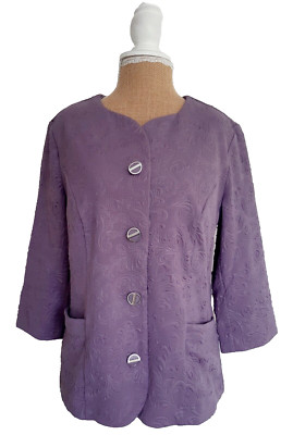 Damen Jacke Größe 12 lila kurze Knöpfe Taschen gefüttert Fair Lady