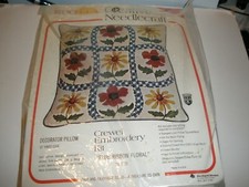 NEW Bucilla Creative Needlecraft Crewel Embroidery Kit Blue Ribbon Floral Pillow