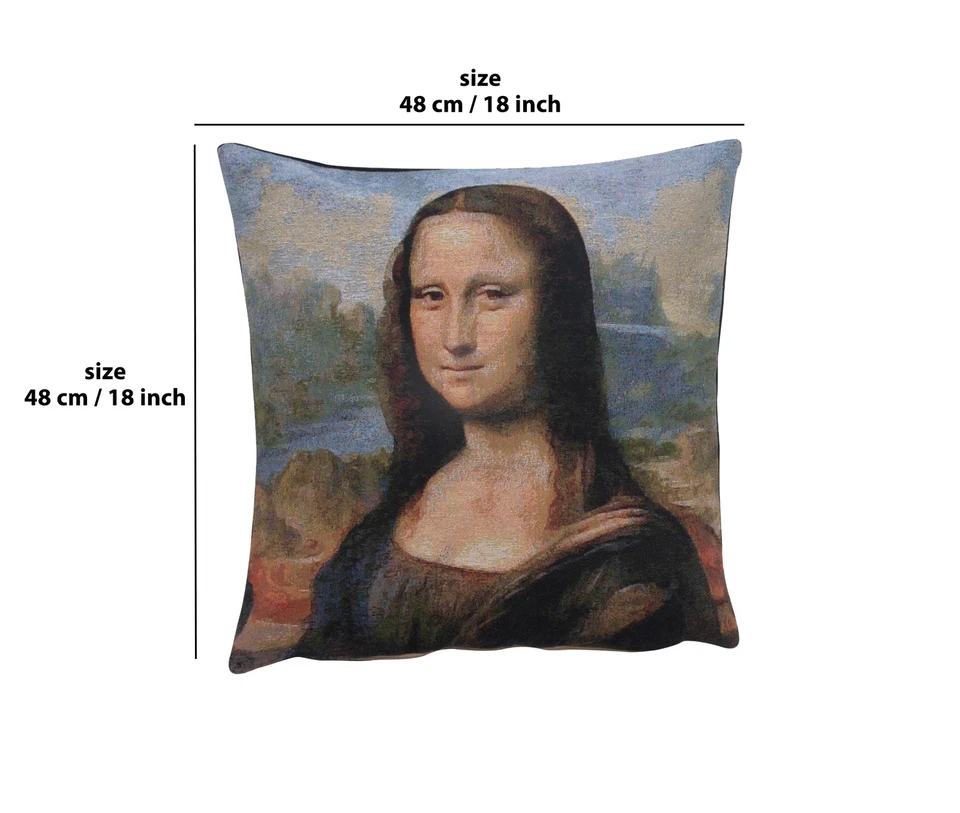 The Mona Lisa European Cushion Cover Belgian Tapestry Home Decor Pillow 18x18 in - Image 2 of 4