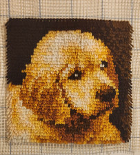 Completed Latch Hook Kit Golden Retriever Dog Pattern 12x12