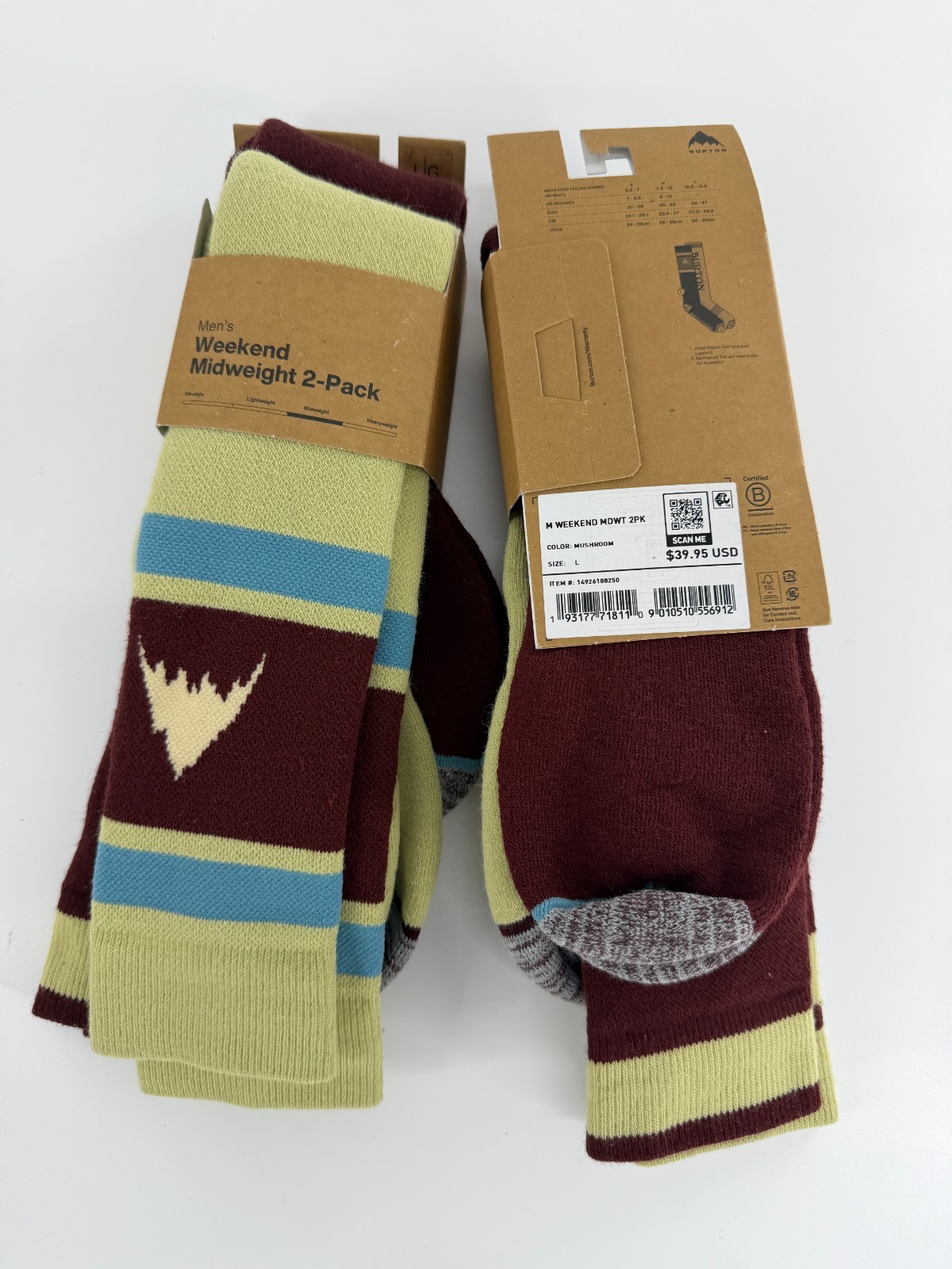 Ski Socks 4 Pair Red Yellow Men's L 10.5-13.5