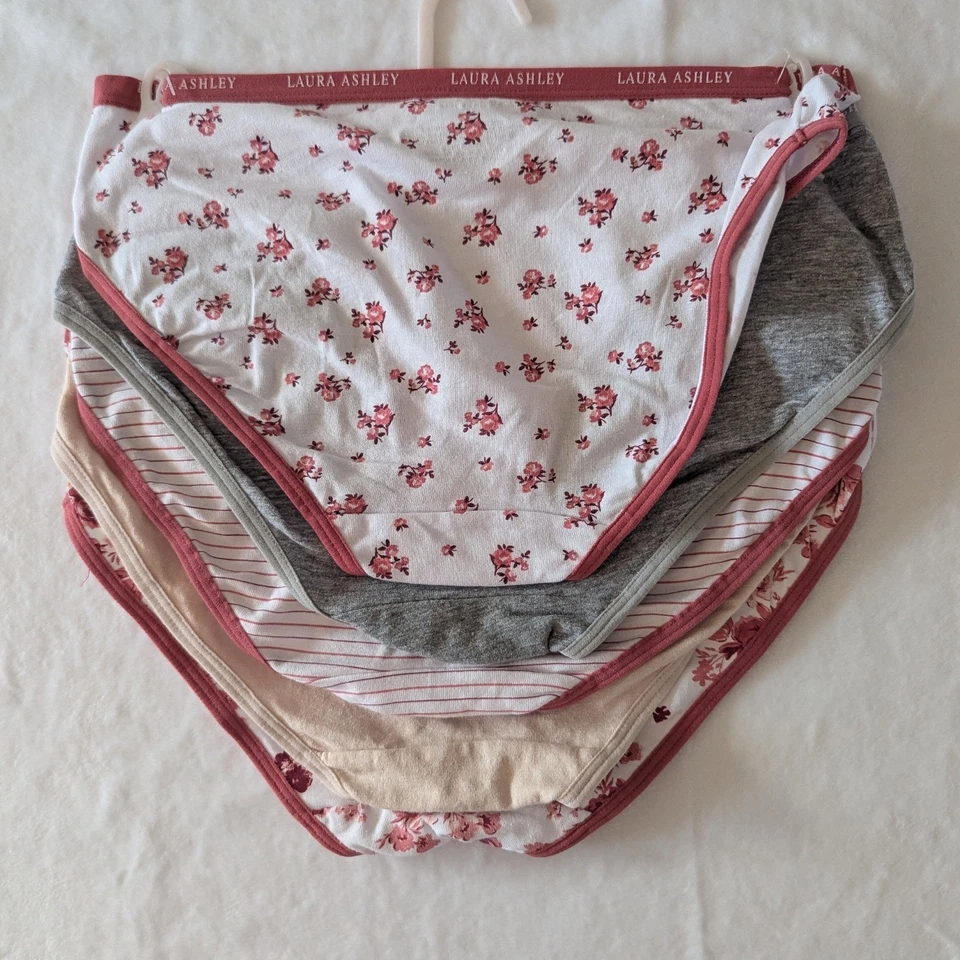 Paquete de 5 bragas Laura Ashley de algodón spandex sin etiquetas para mujer S floral rosa gris Foto 2 de 4