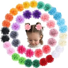 OAOLEER 40pcs 2" Flower Baby Hair Bows Clips, Chiffon Flower Tiny Hair Clips Fin