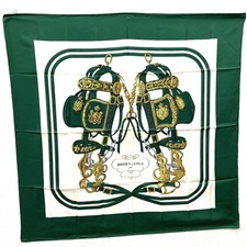 HERMES Carre 90 Brides de Gala Silk Scarf Green Ceremonial Bridle 100 Silk Used