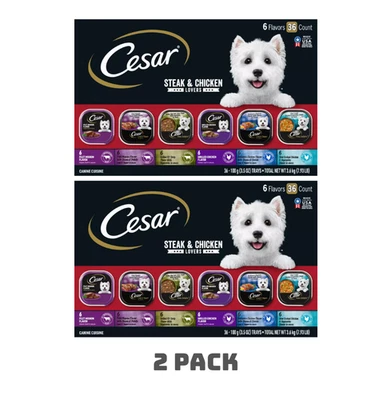 (2 Pack) Cesar Steak & Chicken Lovers Wet Dog Food Variety Pack, 3.5 Oz, 36 Ct