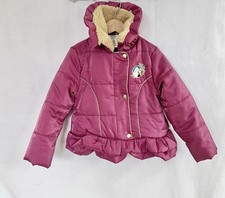 Disney Frozen Pink Puffer Jacket Girls 5-6 Elsa Anna Shearling Collar Gold Trim