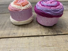 Premier Sweet Roll Yarn Peaches Cream Pop + Raspberry Swirl Pink 5 Oz 245 yds ea