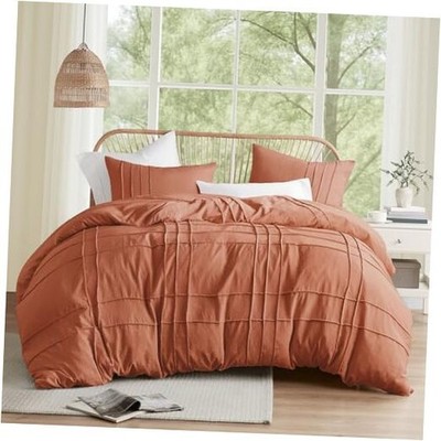Clay Size Duvet Cover Set - 3-pc Pintuck Pleated Queen Clay (No Comforter)