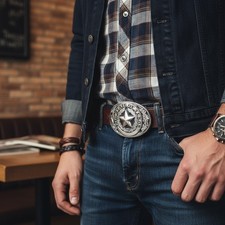 Men Women Silver Color Metal Belt Buckle Western Cowboy Texas State Lone Star TX