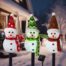 Solar Christmas Snowman Pathway Lights Outdoor Decoration, 3 Pack,Solar Powered,