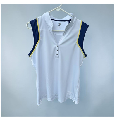 EP Pro New York Sleeveless Golf Polo Shirt XL White Navy Yellow