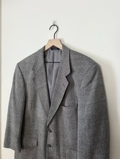 Vintage 80  s 90  s 100 Silk Blazer 44 Chest Gray And White Herringbone Weave