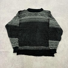 Vintage abstract knitted jumper Patterned Grandad chunky knit sweater Men's L