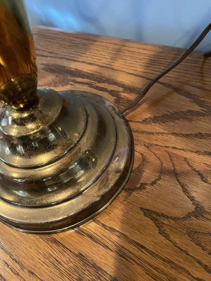 Vintage Double Arm Brass Student Lamp w/ Butterscotch Glass Shades - Image 4 of 4